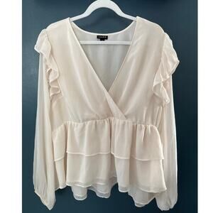 Torrid Chiffon Ruffled Surplice Crop Top Ivory 3X Long Sheer Blouson Sleeves